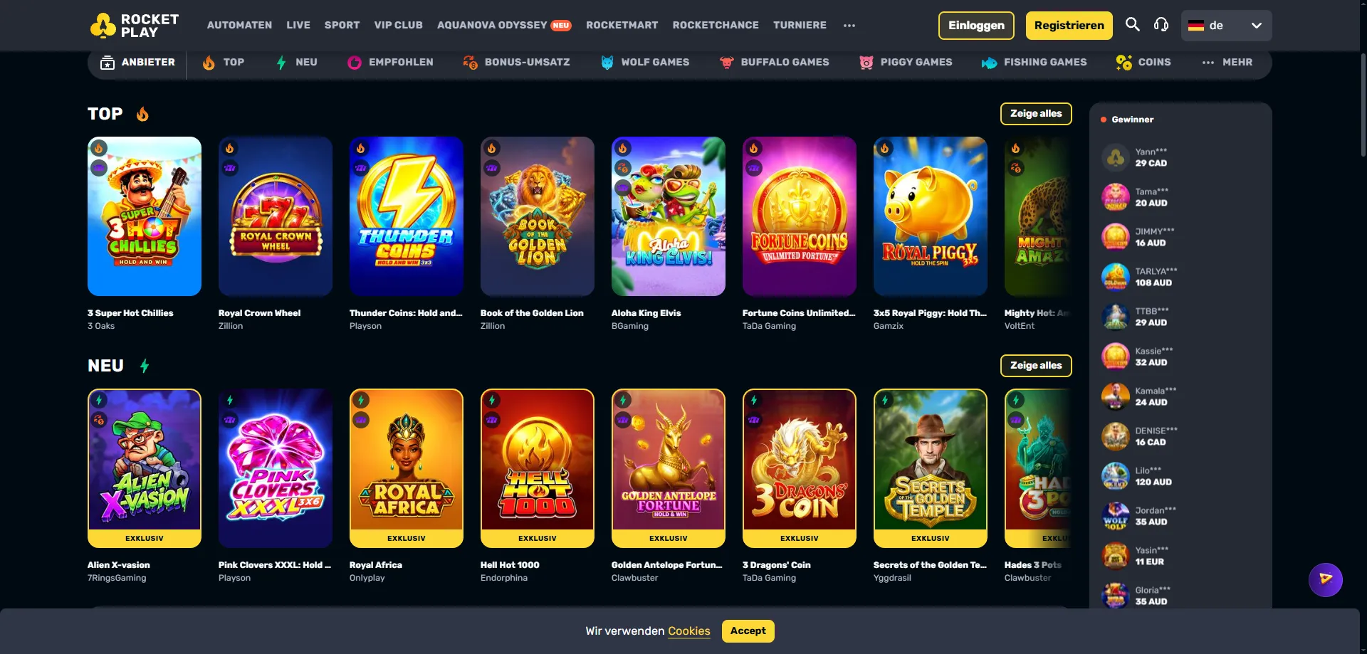 Rocketplay Casino pokies slots real money Australia top titles