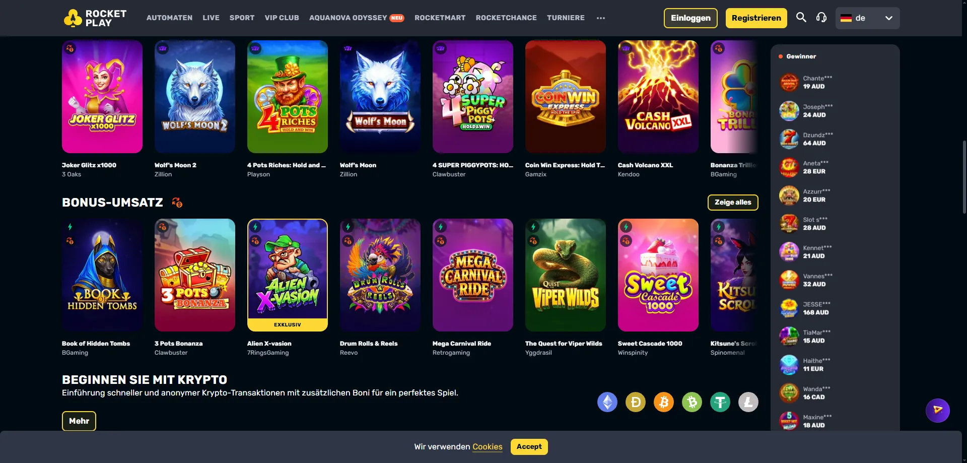 Rocketplay Casino ongoing promotions — free spins and reload bonuses