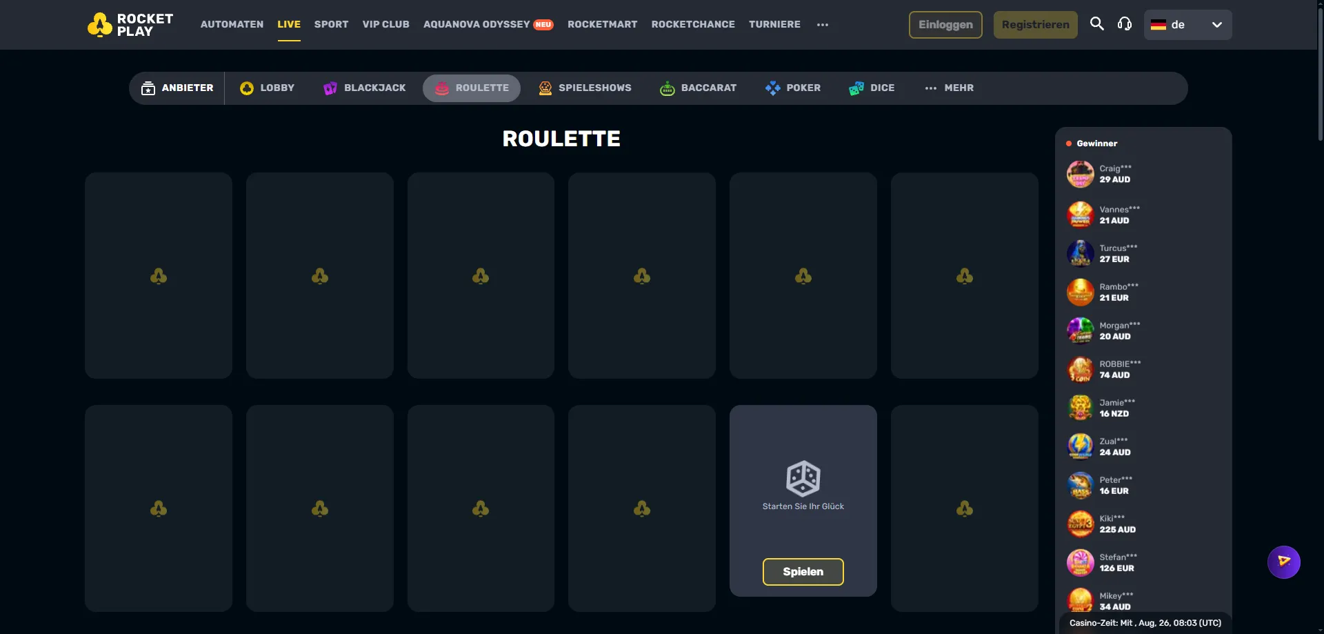 Rocketplay Casino live dealer tables roulette blackjack baccarat